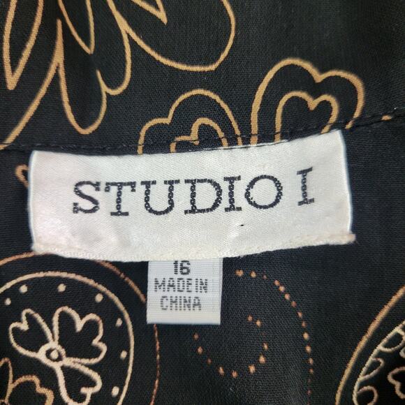 Studio I Size 16 Black Paisley Sleeveless Button-Up Dress - Picture 3 of 6